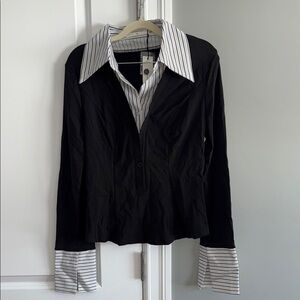 Black and White Striped Collar Shirt